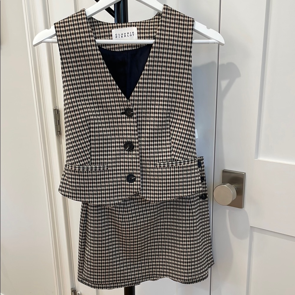 Black and White Houndstooth Vest and Skort Set